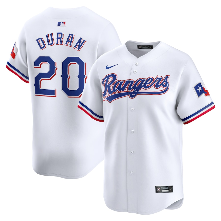 Men's Texas Rangers Ezequiel Duran #20 White Home Limited Jersey